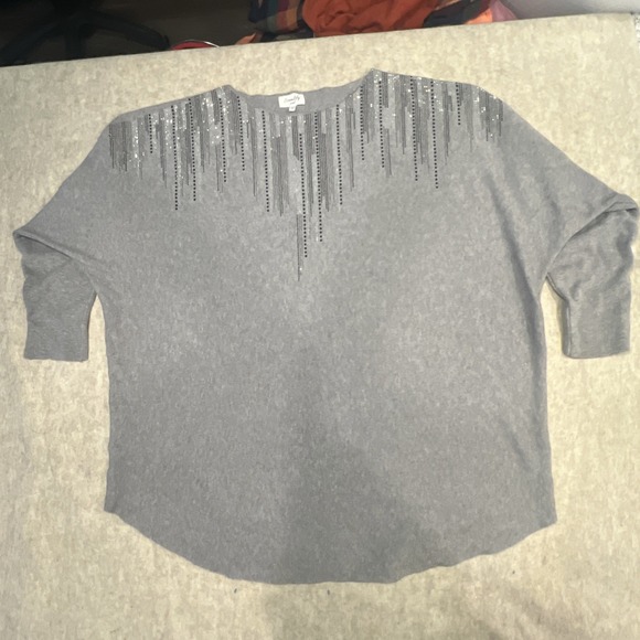 Siren Lily Sweaters - Siren Lily Womens‎ Grey Sweater with Silver and Black Rhinestones Size 3X